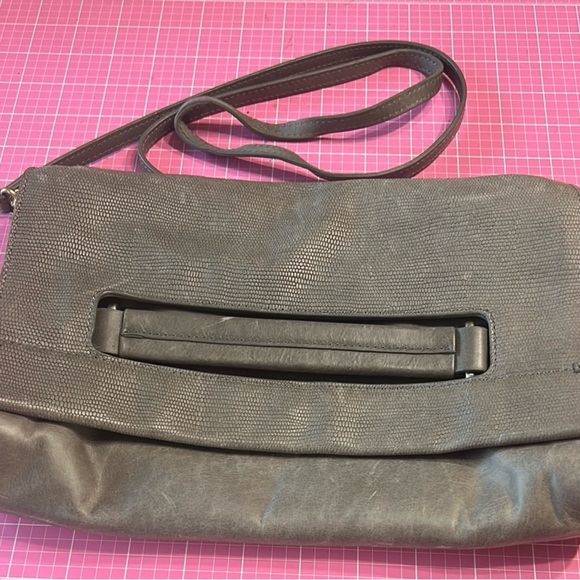 TRINA TURK Gray Leather Clutch with Fold Over Design Shoulder Bag with Handle - Picture 2 of 15